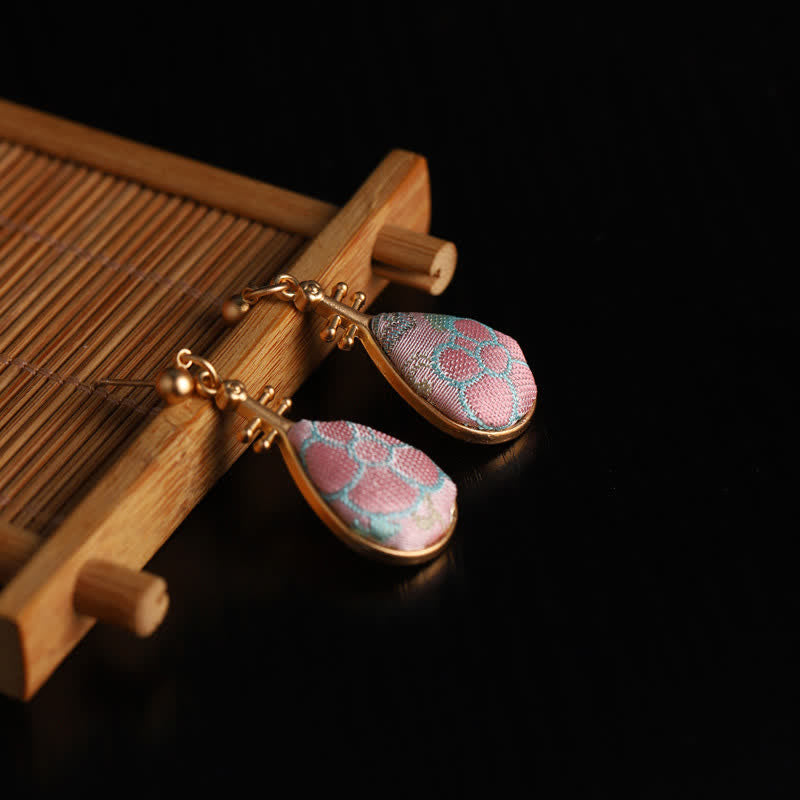 Ohrringe Song-Brocade Pipa – Harmonie rosa Stoff Bambus Boho Schmuck spirituell