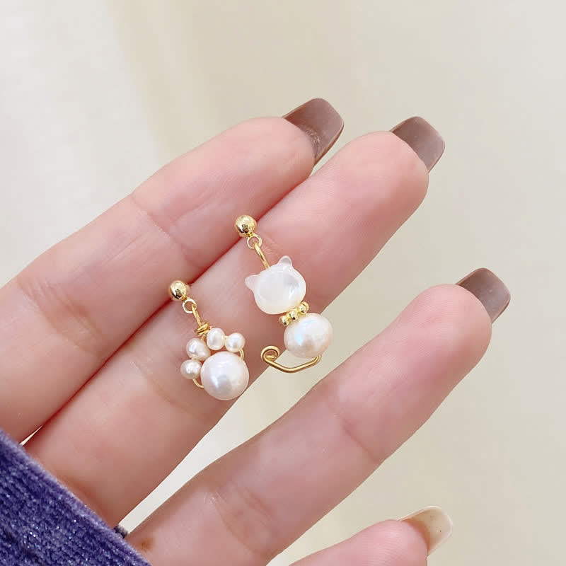 Ohrringe Perle Katzenpfote Gold zarte Süßwasserperlen Boho Schmuck verspielt
