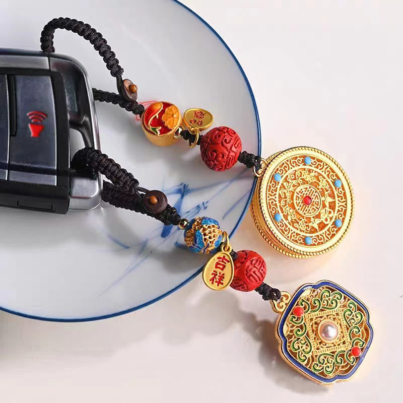 Schlüsselanhänger Fu Ruyi Glücksbringer Cloisonné Gold Autoschlüssel Feng Shui Amulett