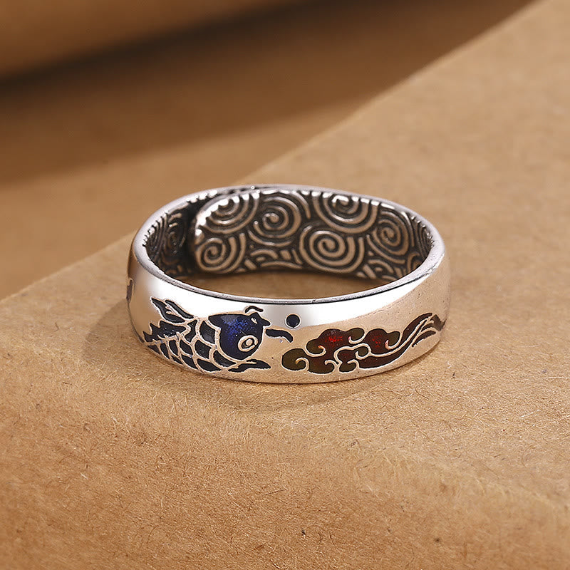 Silberner Ring Koi Fisch Glückswolke Feng Shui Glück Wohlstand Symbol