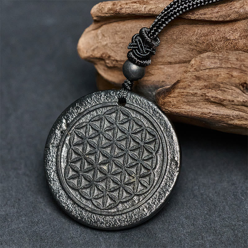 Blume Des Lebens Anhänger Kette Shungit Heilstein Schutz Symbol