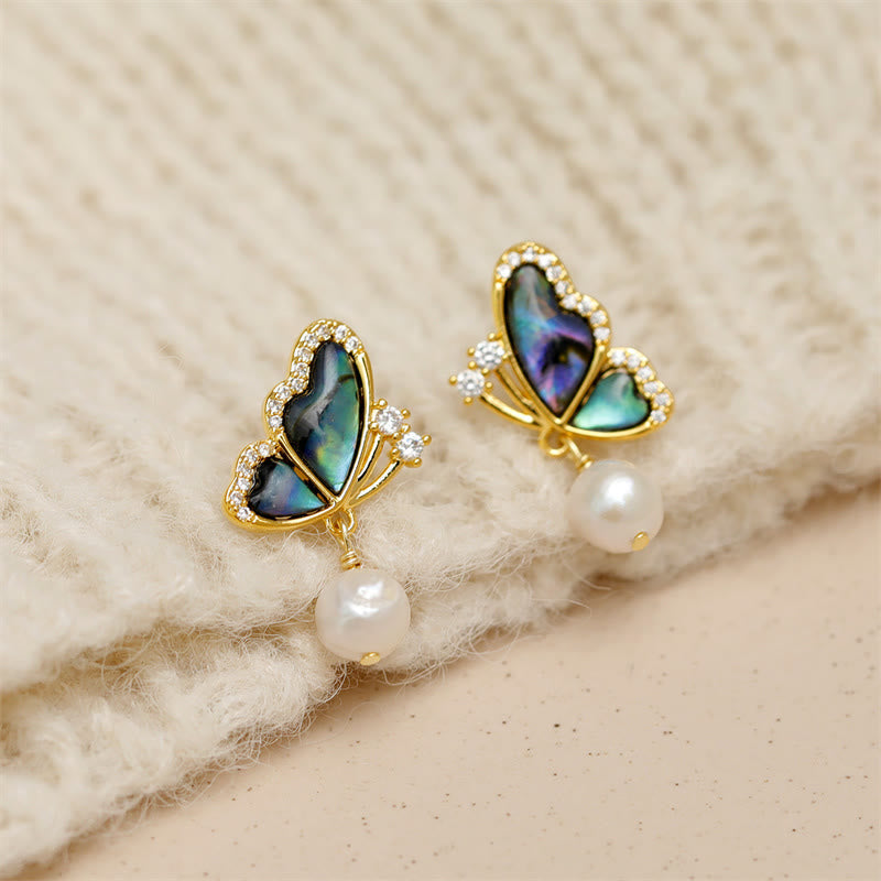 Ohrringe Perle Schmetterling Liebe Abalone gold Boho Schmuck spirituell