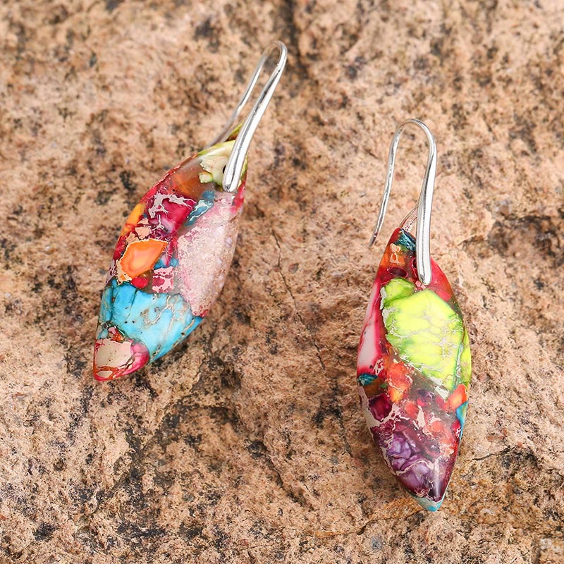 Ohrringe Kaiserstein Blatt Tropfen bunt Boho Schmuck spirituell Ohrhänger