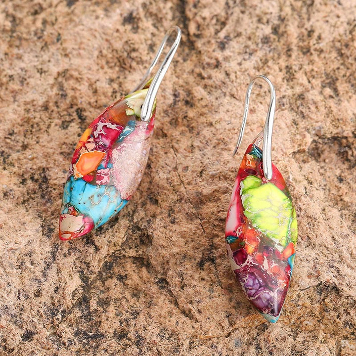 Ohrringe Kaiserstein Blatt Tropfen bunt Boho Schmuck spirituell Ohrhänger