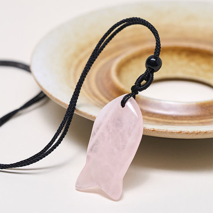 Rosa Rosenquarz Kette am schwarzen Cord eleganter Anhänger Erfolg