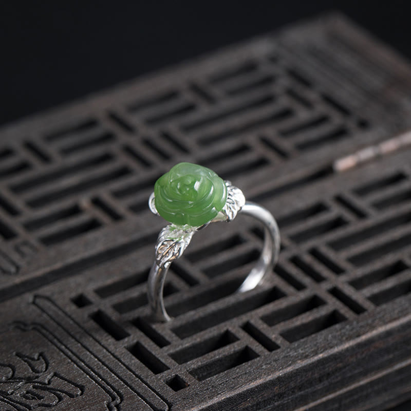 Ring 925 Silber Jade Rosenquarz Glück Blume elegant Design