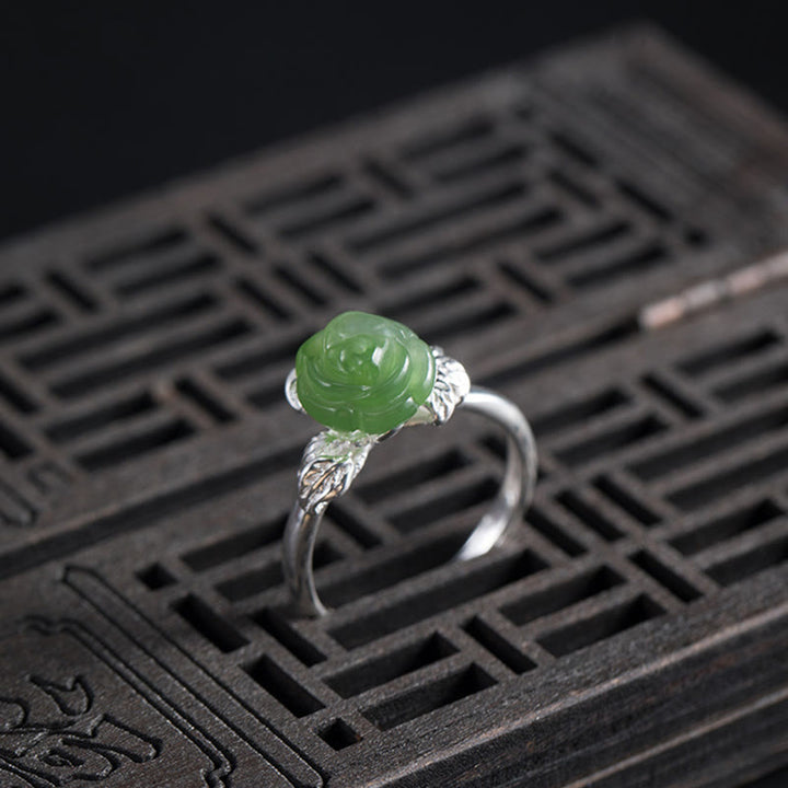 Ring 925 Silber Jade Rosenquarz Glück Blume elegant Design
