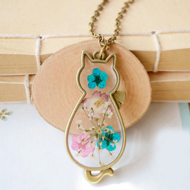 Kupfer Katze Anhänger Kette mit Blumen Rosenquarz Heilung