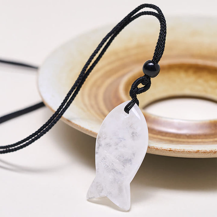 Bergkristall Kette mit Koi-Fisch Anhänger Erfolg schwarze Kordel