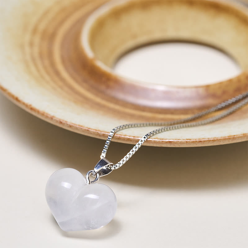 Elegante Rosenquarz Herz Kette mit Balance Naturstein Anhänger silber