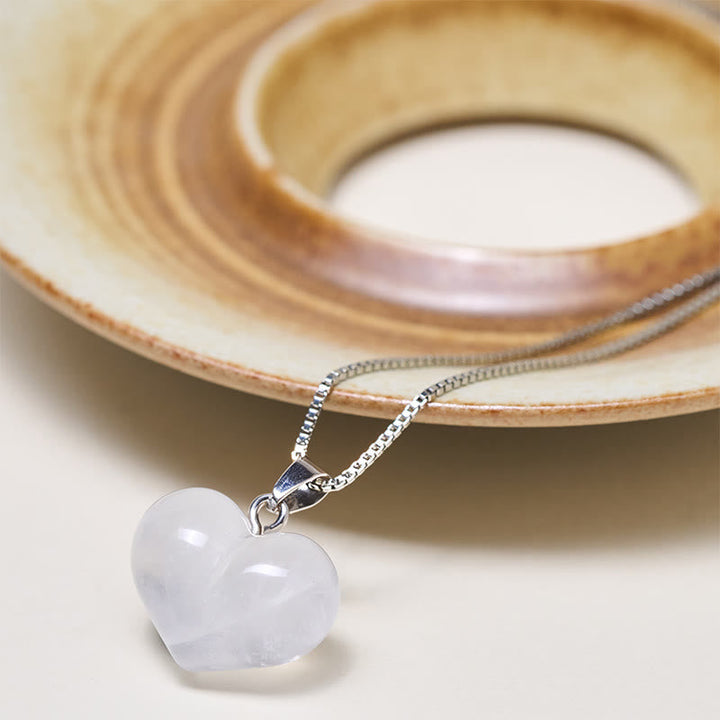 Elegante Rosenquarz Herz Kette mit Balance Naturstein Anhänger silber