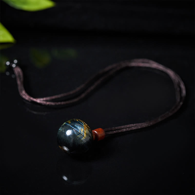 Kette Rauchquarz Tigerauge dunkler Naturstein Anhänger Kordel elegant