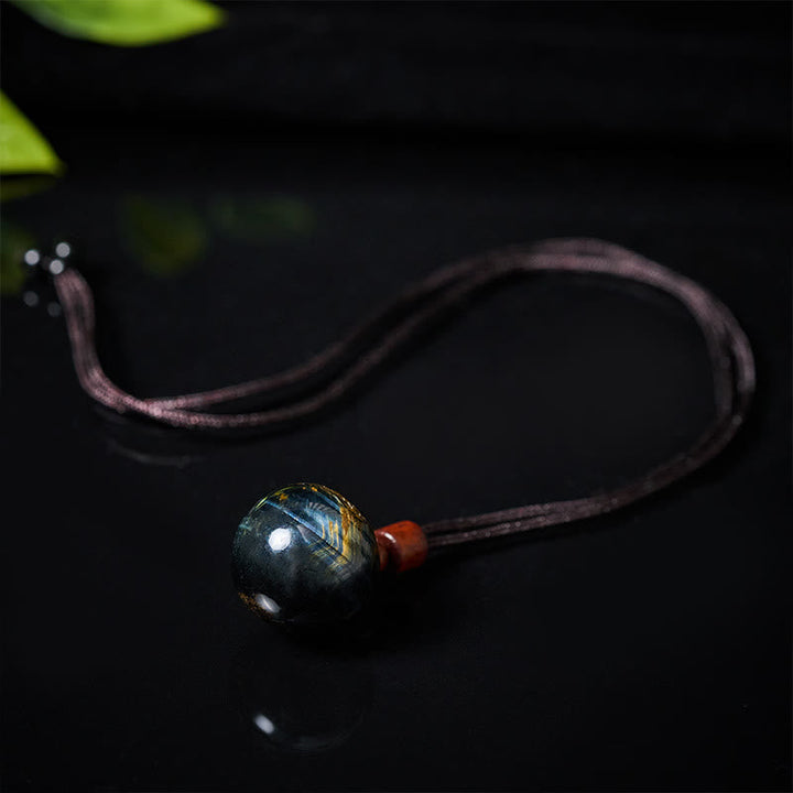 Kette Rauchquarz Tigerauge dunkler Naturstein Anhänger Kordel elegant