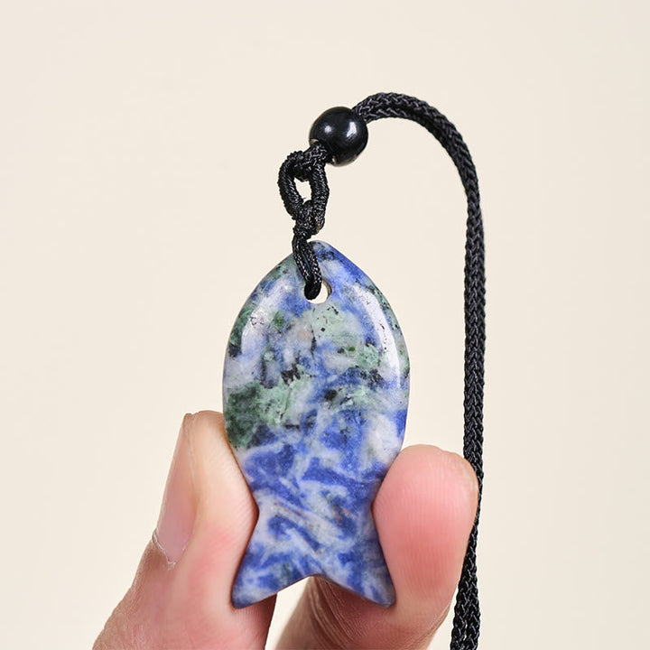 Lapislazuli Koi-Fisch Kette blau grüner Anhänger Naturstein Erfolg
