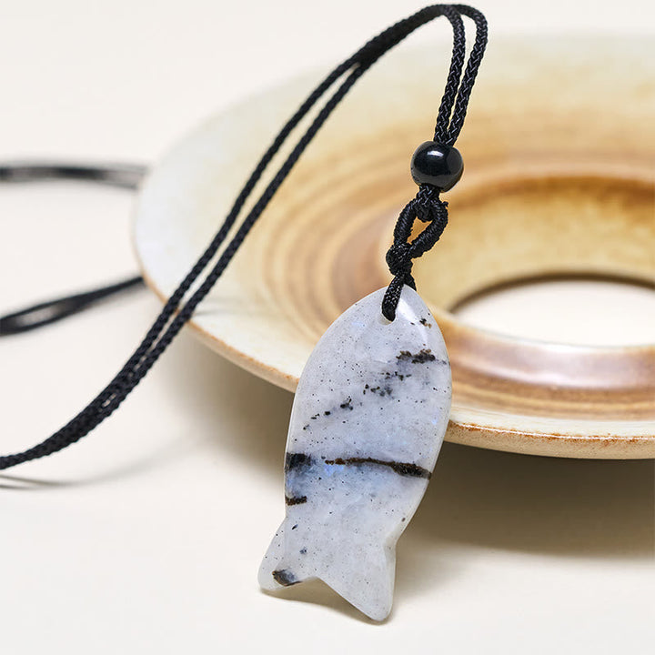 Kette Koi-Fisch Anhänger hellblau Amethyst Rosenquarz Naturstein Erfolg