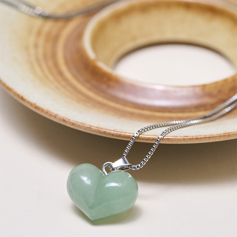 Jade Herz Kette Silber Anhänger Naturstein Balance Halskette Schmuck