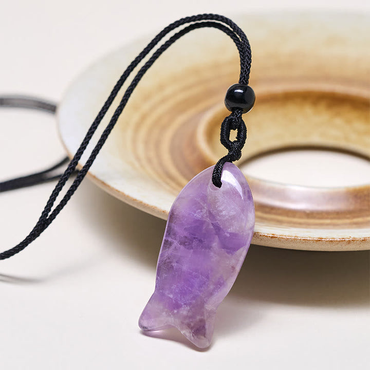 Amethyst Anhänger Kette schwarze Kordel Naturstein Erfolg Schmuck