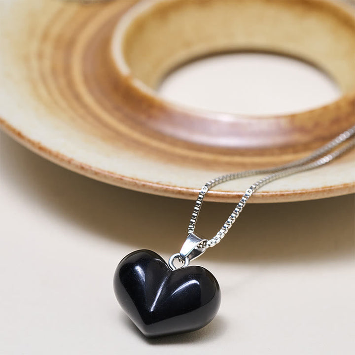 Schwarze Herz Kette mit Metallkette Naturstein Anhänger Balance