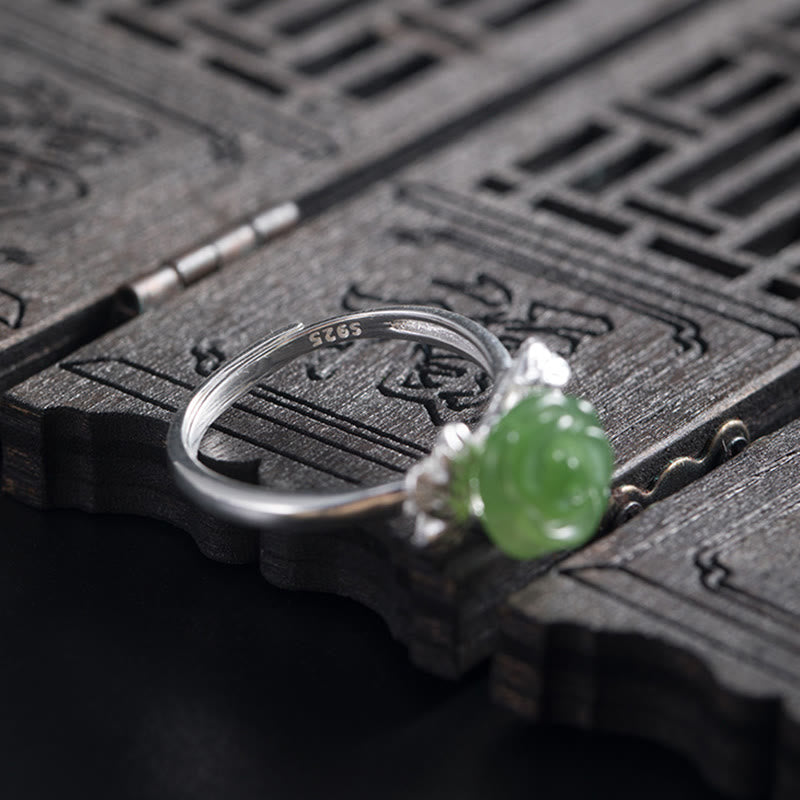 Ring 925 Silber mit grünem Jade Stein Glück Schutz