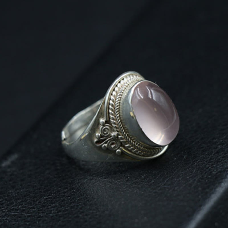 925 Silber Ring mit rosa Rosenquarz Stein Energie elegante Ornamentik Schmuck