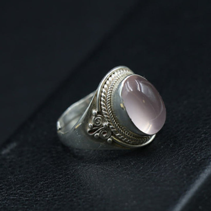 925 Silber Ring mit rosa Rosenquarz Stein Energie elegante Ornamentik Schmuck