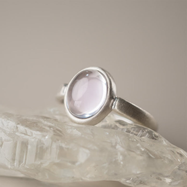 Rosenquarz Ring 925 Silber zartes Design Heilstein Glück Schutz Fingerring