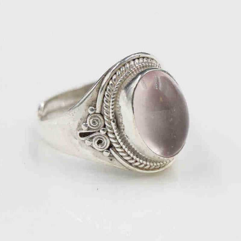 925 Silber Ring Rosenquarz Oval Fengshui Energie Schutz Schmuck