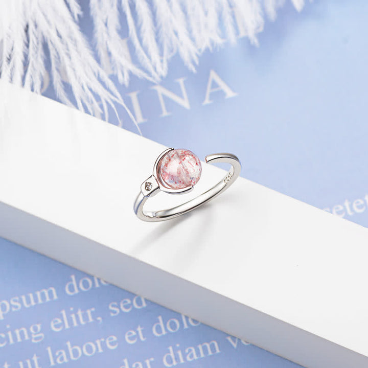Rosenquarz Ring silber Fengshui Stein Fingerring elegant glänzend