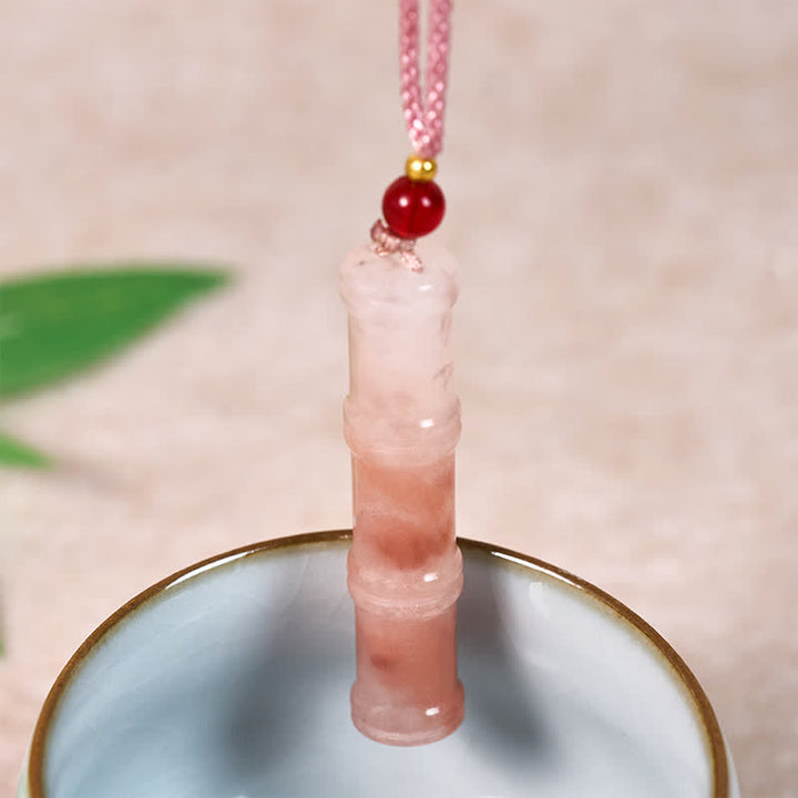 Rosenquarz Anhänger Kette mit roten Perlen Naturstein