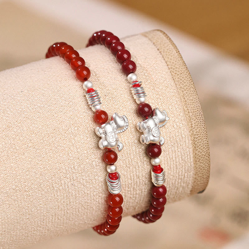 Armband 925 Silber Roter Achat Ruhe Pixiu Schutz Glück Handgelenk
