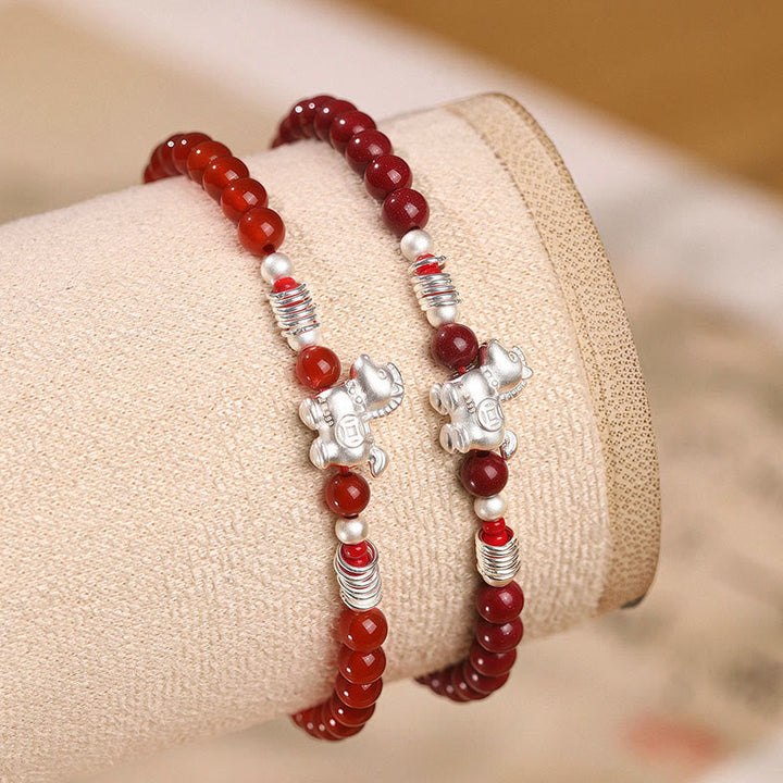 Armband 925 Silber Roter Achat Ruhe Pixiu Schutz Glück Handgelenk