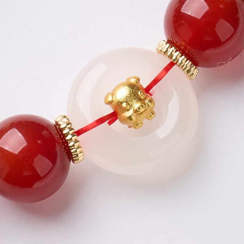 Armband Roter Achat Chalcedon Friedensschnalle Selbstvertrauen mit goldenem Pixiu Detail