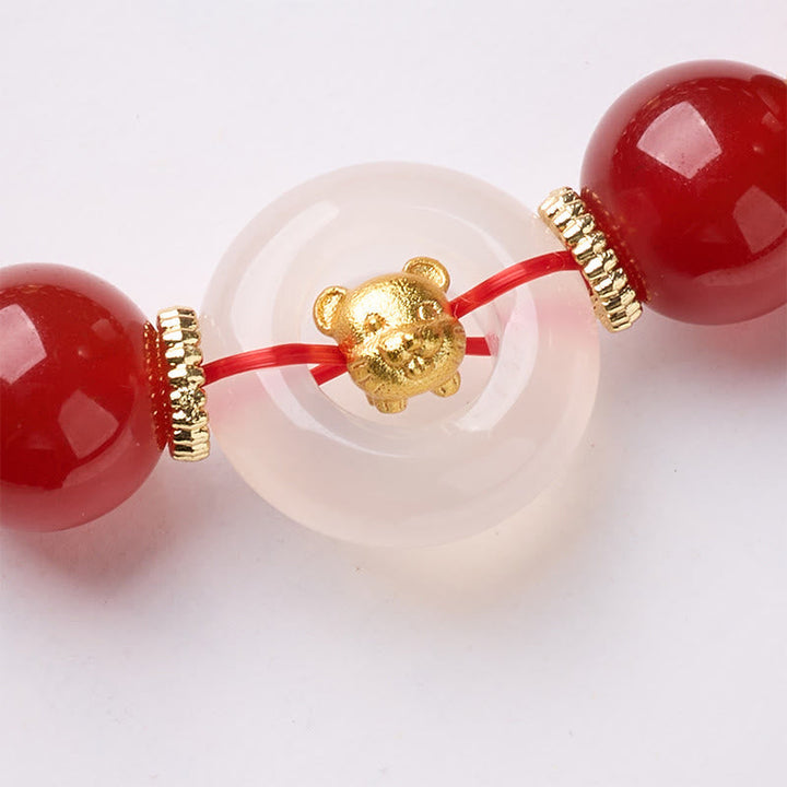 Armband Roter Achat Chalcedon Friedensschnalle Selbstvertrauen goldener Pixiu Schutzamulett Glück