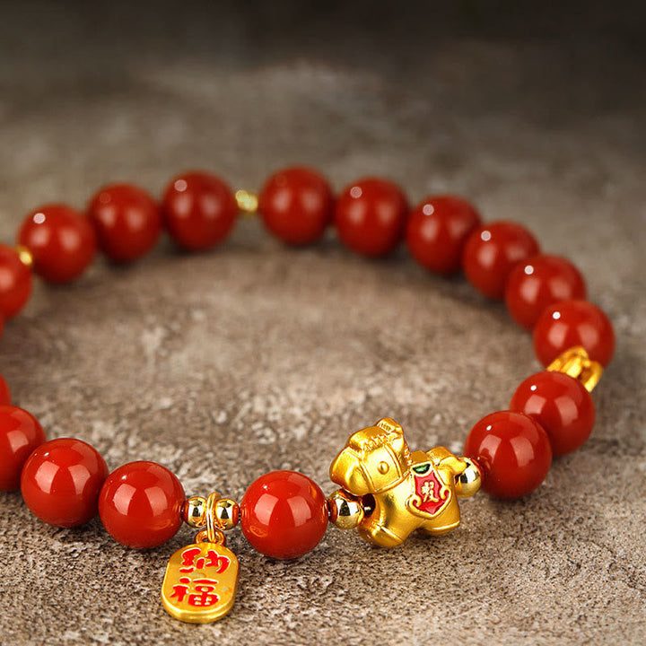 Armband Roter Achat Erfolg Balance goldener Elefant Anhänger Glücksbringer Handgelenk