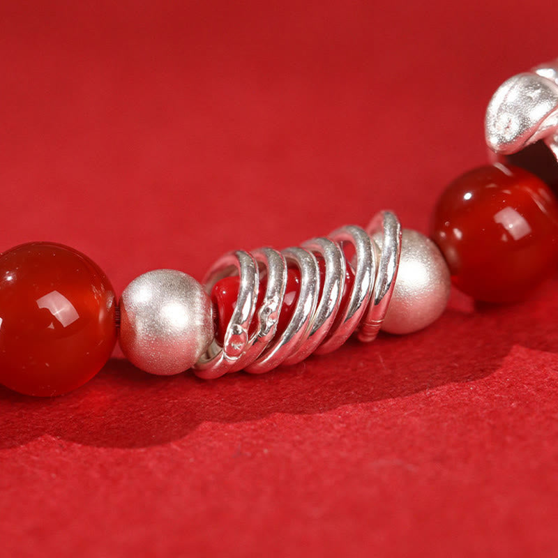 Armband 925 Silber Roter Achat Ruhe Perlen Detail Handgelenk Schmuck