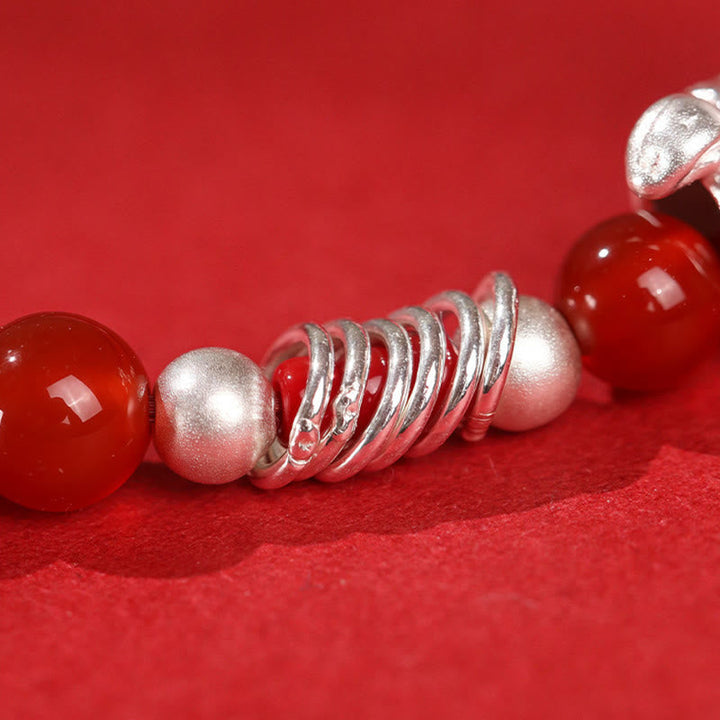 Armband 925 Silber Roter Achat Ruhe Perlen Detail Handgelenk Schmuck