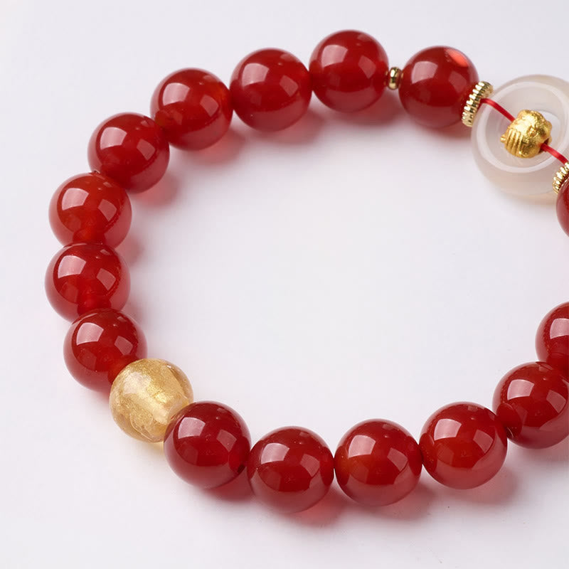 Armband Roter Achat Chalcedon Friedensschnalle Selbstvertrauen Perlen Goldene Verzierung Handgelenk