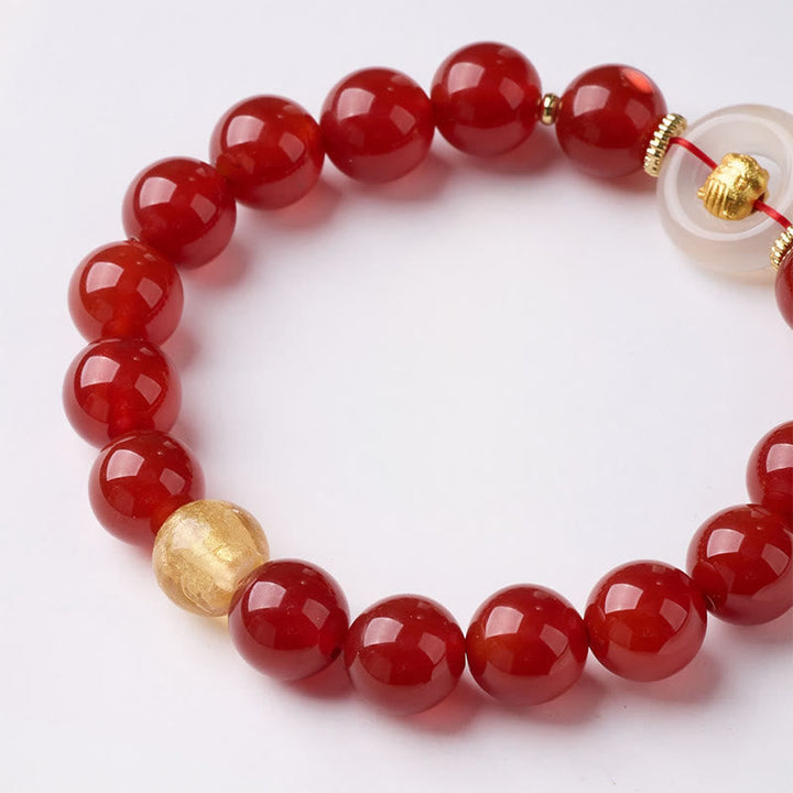 Armband Roter Achat Chalcedon Friedensschnalle Selbstvertrauen Perlen Goldene Verzierung Handgelenk