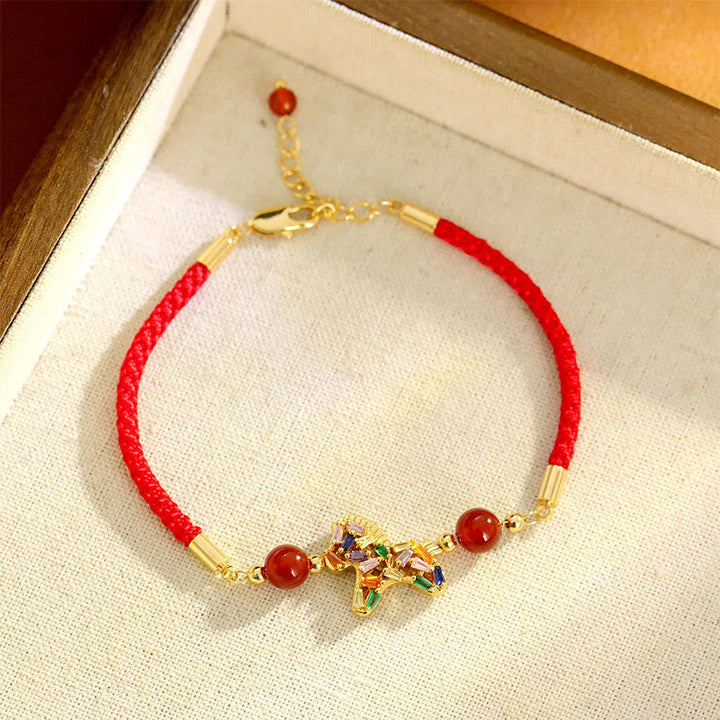 Armband Roter Achat Kupfer Balance buntes Pixiu Anhänger rote Schnur Schmuckschatulle