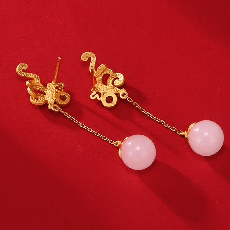 Ohrringe Weißer Jade Roter Achat goldene Drachen Ohrhänger spirituell Boho Schmuck