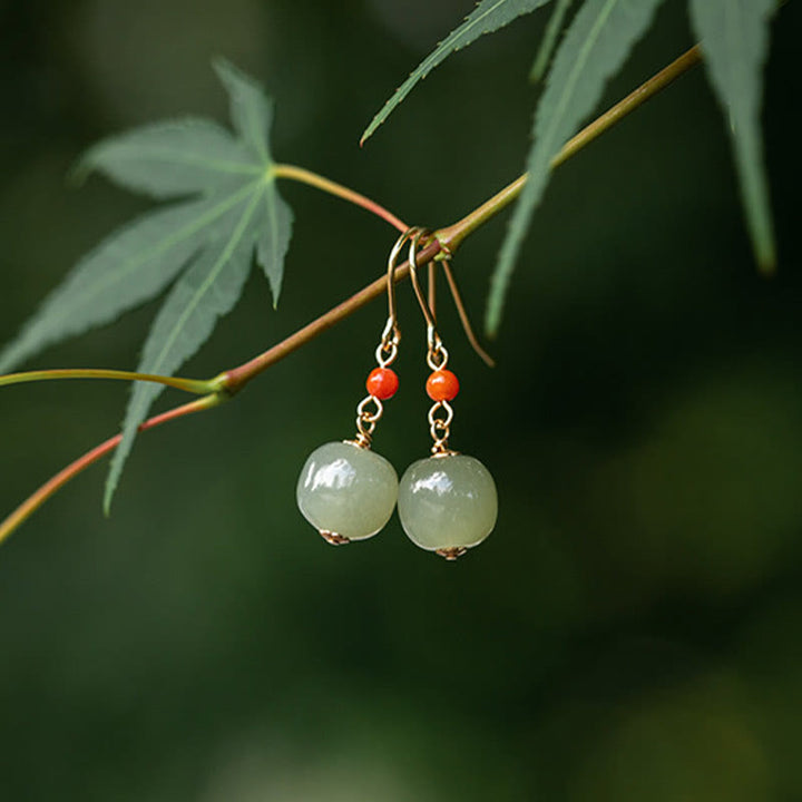 Ohrringe Hetian-Jade Roter Achat – Glück an Ahornzweig Boho Schmuck