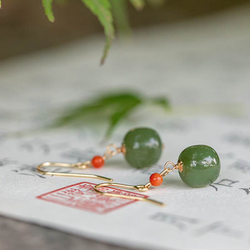 Ohrringe Hetian-Jade Roter Achat – Glück Boho Schmuck Ohrhänger