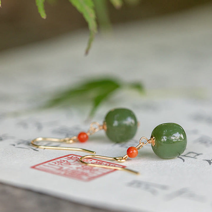 Ohrringe Hetian-Jade Roter Achat – Glück Boho Schmuck Ohrhänger