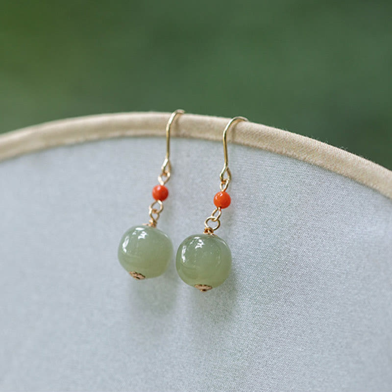Ohrringe Hetian-Jade Roter Achat – Glück Boho Schmuck spirituell Ohrhänger