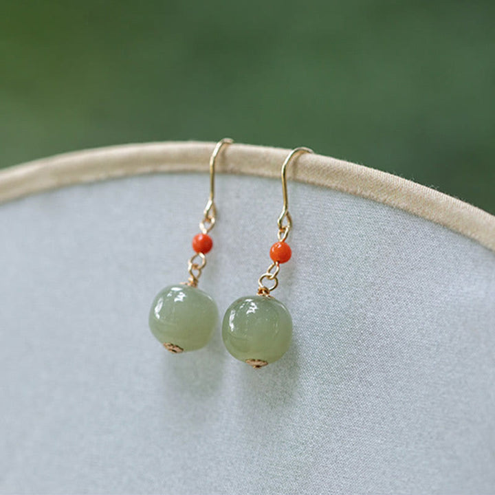 Ohrringe Hetian-Jade Roter Achat – Glück Boho Schmuck spirituell Ohrhänger