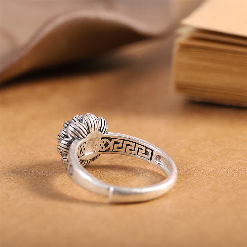 Ring 925 Silber Roter Achat Lotus Symbol Mut Kraft Segen