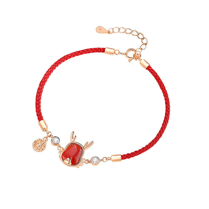 Ohrringe Drache Roter Achat Stärke Glück Armband rotes Seil Boho Schmuck