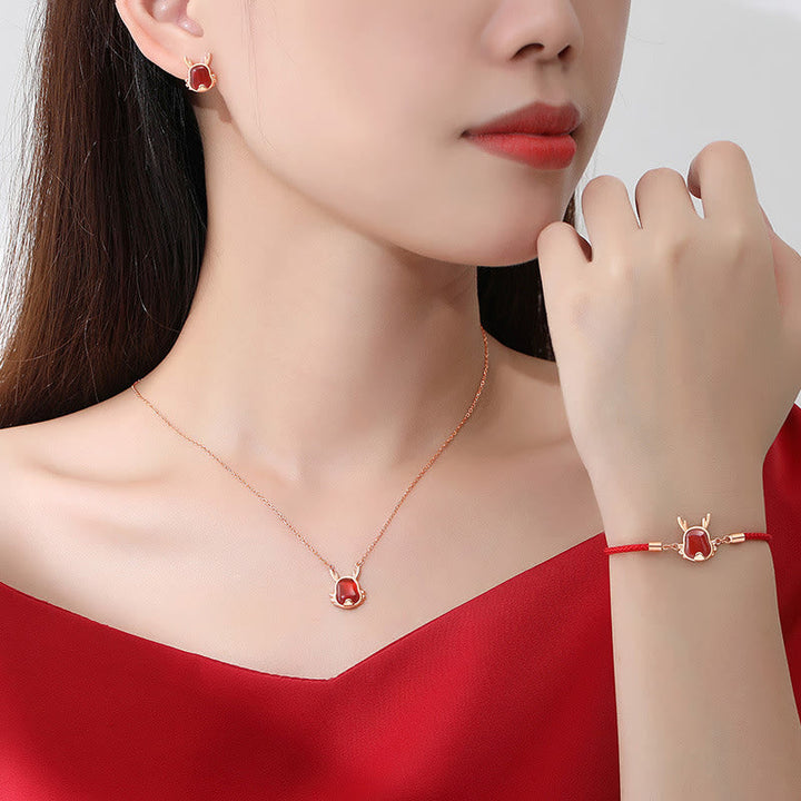 Ohrringe Drache Roter Achat Stärke Glück getragen Schmuckset Damen Boho
