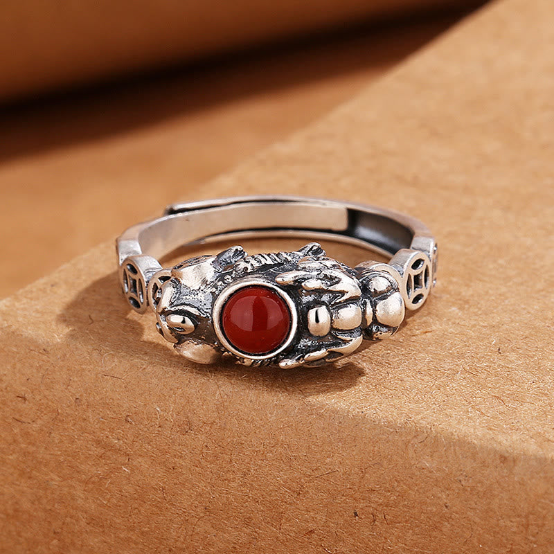 Ring Kupfer Pixiu Roter Achat Wohlstand Glück Fengshui