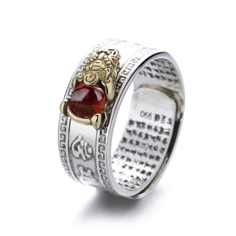 Pixiu Ring Roter Achat Stein Wohlstand Feng Shui Glück Kupfer